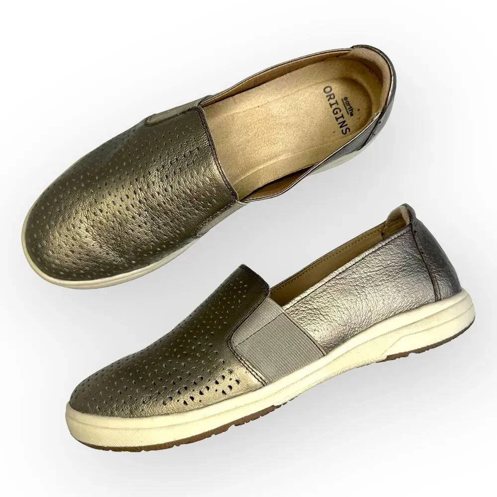 Earth Origins Elin Slip On Sneaker 8.5 M Platinum Metallic Perforated Leather
